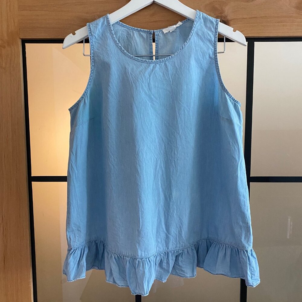 Chambray Ruffle Relaxed Fit Tank